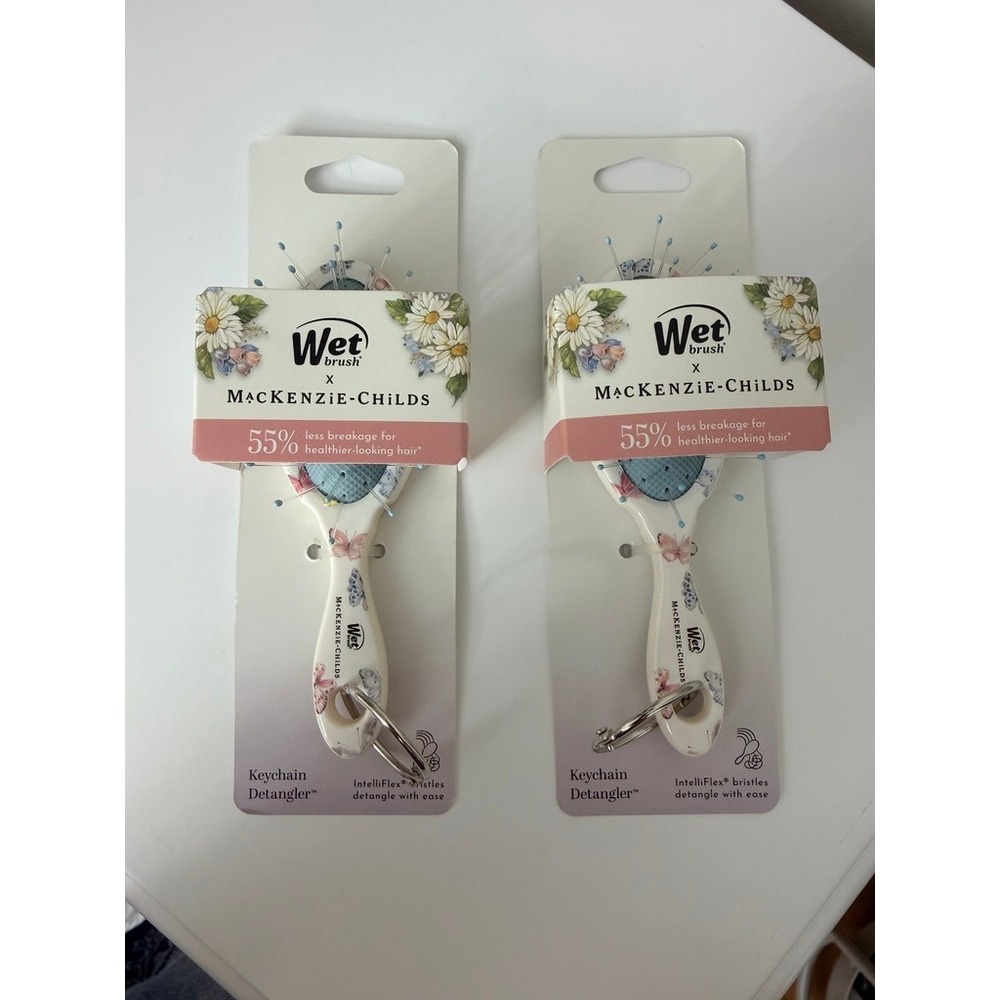 Wet Brush MacKenzie-Childs Keychain Detangler Set 2 Mini Floral Butterfly‎ NWT